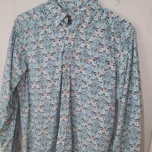 Ariat Men's Teal and White Patterned Shirt